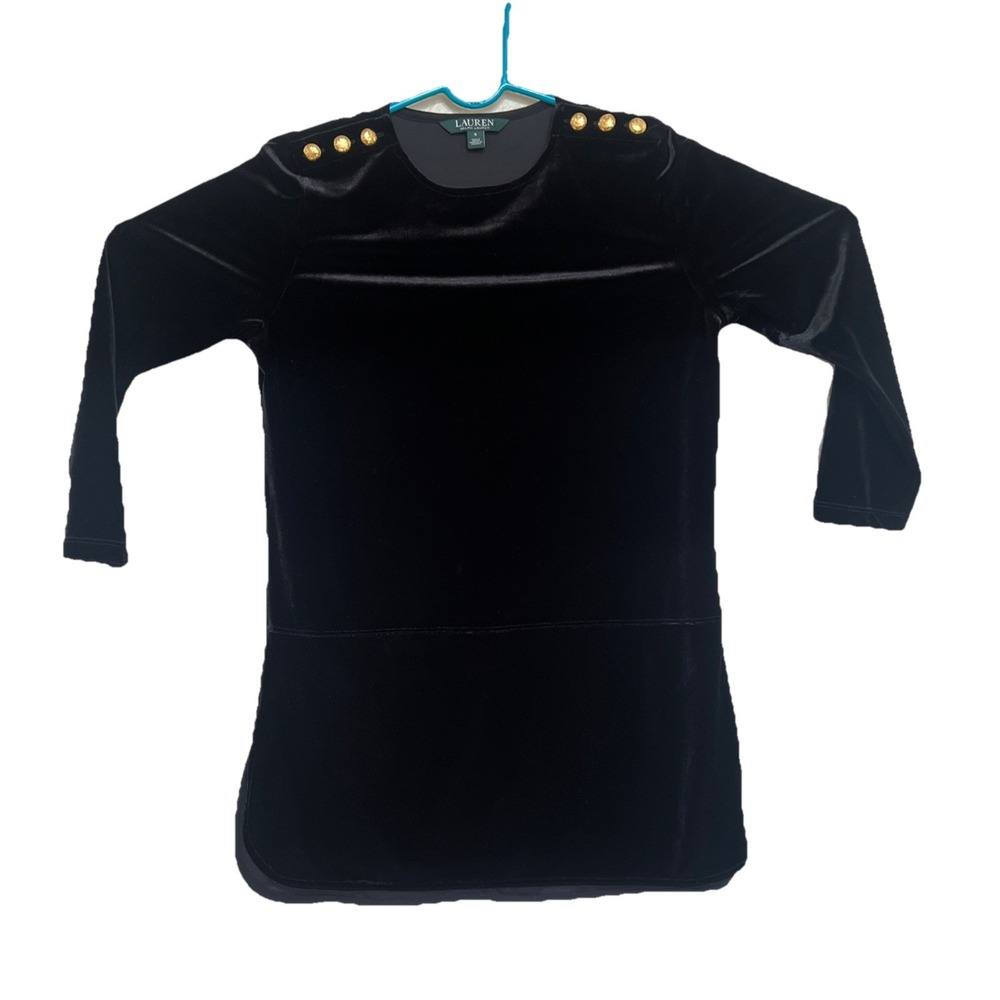 Lauren Ralph Lauren Stretch Velvet Top Tunic Size Small Black Long Sleeve